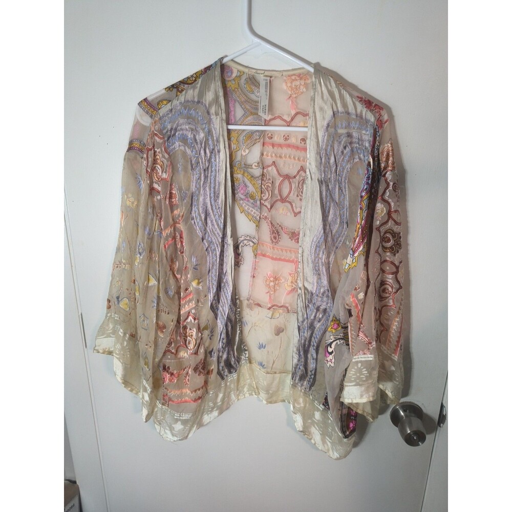 Anthropologie Floreat Silk Blend Velvet Burnout Kimono Paisley Embroidered Small